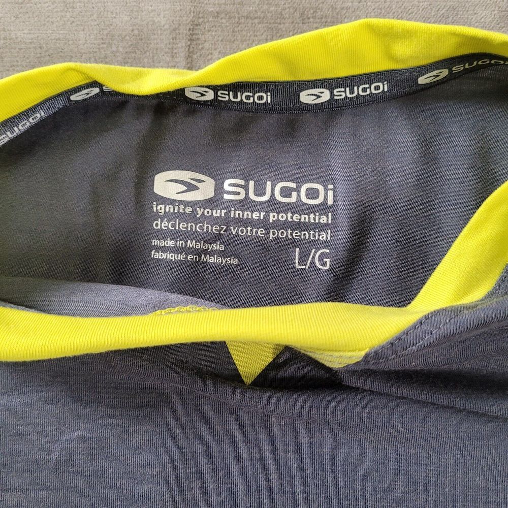 Sugoi Mens Size L Gray Yellow Short Sleeve Back Pocket Full Zip Cycling Jersey - Picture 5 of 9